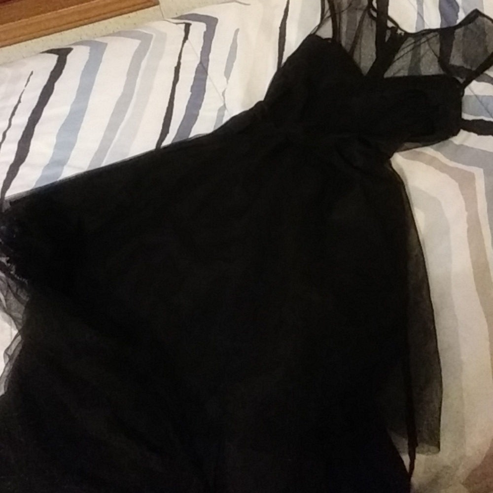 Black Mesh High Low Dress